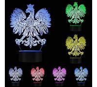 Blason polonais Polska Illusion d'optique 3D USB Light Home Decor Patriotique polonais Eagle Falcon LED Nouveauté Lampe de Bureau de Nuit avec Couleurs Signes Lumineux modifiables Cadeaux d'amis