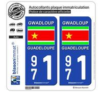 blasonimmat 2 Autocollants immatriculation Auto 971 Guadeloupe - Drapeau Indépendantiste