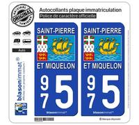 blasonimmat 2 Autocollants immatriculation Auto 975 Saint-Pierre et Miquelon - Drapeau