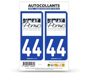 blasonimmat 2 Autocollants Plaque immatriculation 44 Pornic - Ville