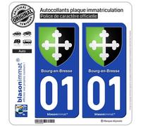 blasonimmat 2 Autocollants Plaque immatriculation Auto 01 Bourg-en-Bresse - Armoiries