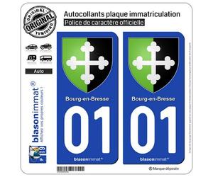 blasonimmat 2 Autocollants Plaque immatriculation Auto 01 Bourg-en-Bresse - Armoiries