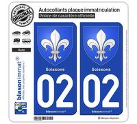 blasonimmat 2 Autocollants Plaque immatriculation Auto 02 Soissons - Armoiries