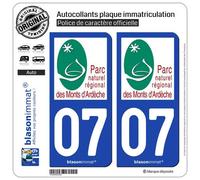 blasonimmat 2 Autocollants Plaque immatriculation Auto 07 Monts d'Ardèche - Parc Naturel Régional