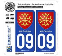blasonimmat 2 Autocollants Plaque immatriculation Auto 09 Midi-Pyrénées - Armoiries