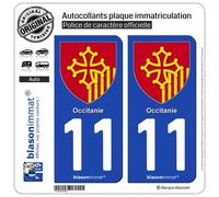 blasonimmat 2 Autocollants Plaque immatriculation Auto 11 Occitanie - Armoiries
