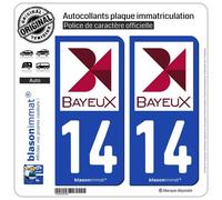 blasonimmat 2 Autocollants Plaque immatriculation Auto 14 Bayeux - Ville