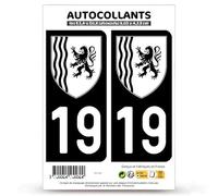blasonimmat 2 Autocollants Plaque immatriculation Auto 19 Corrèze - Nouvelle-Aquitaine Bi-Ton
