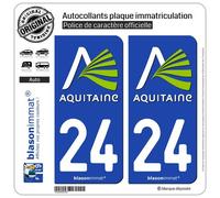 blasonimmat 2 Autocollants Plaque immatriculation Auto 24 Aquitaine - Nostalgie