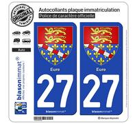 blasonimmat 2 Autocollants Plaque immatriculation Auto 27 Eure - Armoiries