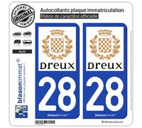 blasonimmat 2 Autocollants Plaque immatriculation Auto 28 Dreux - Ville