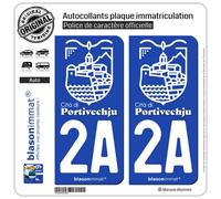 blasonimmat 2 Autocollants Plaque immatriculation Auto 2A Porto-Vecchio - Ville Blanc