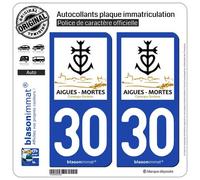 blasonimmat 2 Autocollants Plaque immatriculation Auto 30 Aigues-Mortes - Ville