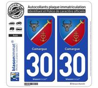 blasonimmat 2 Autocollants Plaque immatriculation Auto 30 Camargue - Armoiries