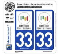 blasonimmat 2 Autocollants Plaque immatriculation Auto 33 Blaye Bourg - Terres d'Estuaire