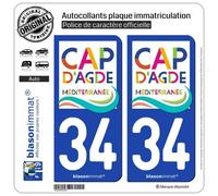 blasonimmat 2 Autocollants Plaque immatriculation Auto 34 Agde - Le Cap