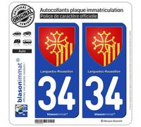 blasonimmat 2 Autocollants Plaque immatriculation Auto 34 Languedoc-Roussillon - Armoiries