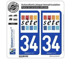 blasonimmat 2 Autocollants Plaque immatriculation Auto 34 Sète - Ville