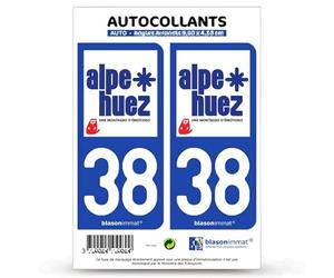 blasonimmat 2 Autocollants Plaque immatriculation Auto 38 Alpe d'Huez - Commune