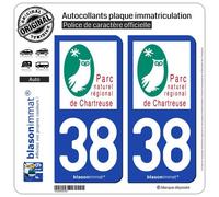 blasonimmat 2 Autocollants Plaque immatriculation Auto 38 Chartreuse - Parc Naturel Régional