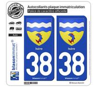 blasonimmat 2 Autocollants Plaque immatriculation Auto 38 Isère - Armoiries