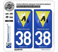 blasonimmat 2 Autocollants Plaque immatriculation Auto 38 Villard-de-Lans - Armoiries
