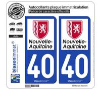 blasonimmat 2 Autocollants Plaque immatriculation Auto 40 Nouvelle-Aquitaine - Région