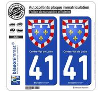 blasonimmat 2 Autocollants Plaque immatriculation Auto 41 Centre-Val de Loire - Armoiries