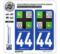 blasonimmat 2 Autocollants Plaque immatriculation Auto 44 Grande Brière - Armoiries