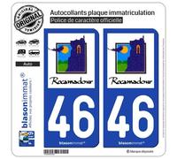 blasonimmat 2 Autocollants Plaque immatriculation Auto 46 Rocamadour - Commune