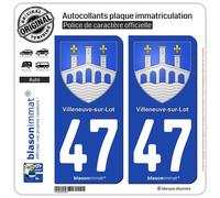 blasonimmat 2 Autocollants Plaque immatriculation Auto 47 Villeneuve-sur-Lot - Armoiries