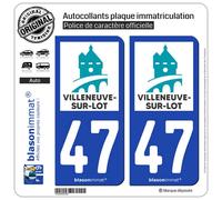 blasonimmat 2 Autocollants Plaque immatriculation Auto 47 Villeneuve-sur-Lot - Ville
