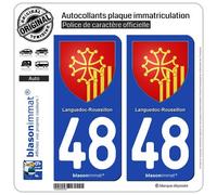 blasonimmat 2 Autocollants Plaque immatriculation Auto 48 Languedoc-Roussillon - Armoiries