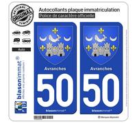 blasonimmat 2 Autocollants Plaque immatriculation Auto 50 Avranches - Armoiries