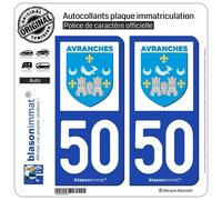 blasonimmat 2 Autocollants Plaque immatriculation Auto 50 Avranches - Ville