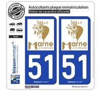blasonimmat 2 Autocollants Plaque immatriculation Auto 51 Marne - Tourisme