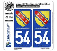 blasonimmat 2 Autocollants Plaque immatriculation Auto 54 Meurthe-et-Moselle - Armoiries