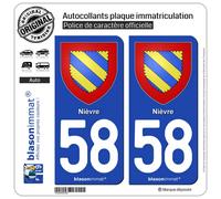 blasonimmat 2 Autocollants Plaque immatriculation Auto 58 Nièvre - Armoiries