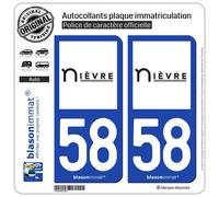 blasonimmat 2 Autocollants Plaque immatriculation Auto 58 Nièvre - Département