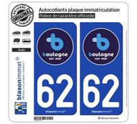blasonimmat 2 Autocollants Plaque immatriculation Auto 62 Boulogne-sur-Mer - Ville