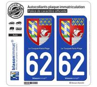 blasonimmat 2 Autocollants Plaque immatriculation Auto 62 Le Touquet-Paris-Plage - Armoiries