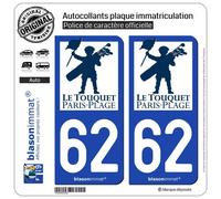 blasonimmat 2 Autocollants Plaque immatriculation Auto 62 Le Touquet-Paris-Plage - Ville
