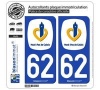 blasonimmat 2 Autocollants Plaque immatriculation Auto 62 Nord-Pas de Calais - Région