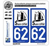 blasonimmat 2 Autocollants Plaque immatriculation Auto 62 Saint-Omer - Tourisme