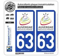 blasonimmat 2 Autocollants Plaque immatriculation Auto 63 Auvergne - Tourisme