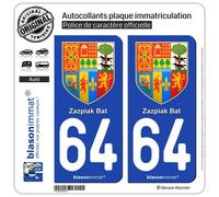 blasonimmat 2 Autocollants Plaque immatriculation Auto 64 Pays Basque - Armoiries