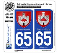blasonimmat 2 Autocollants Plaque immatriculation Auto 65 Bagnères-de-Bigorre - Armoiries