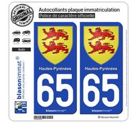blasonimmat 2 Autocollants Plaque immatriculation Auto 65 Hautes-Pyrénées - Armoiries