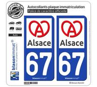 blasonimmat 2 Autocollants Plaque immatriculation Auto 67 Alsace - Région II