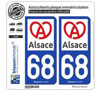 blasonimmat 2 Autocollants Plaque immatriculation Auto 68 Alsace - Région II